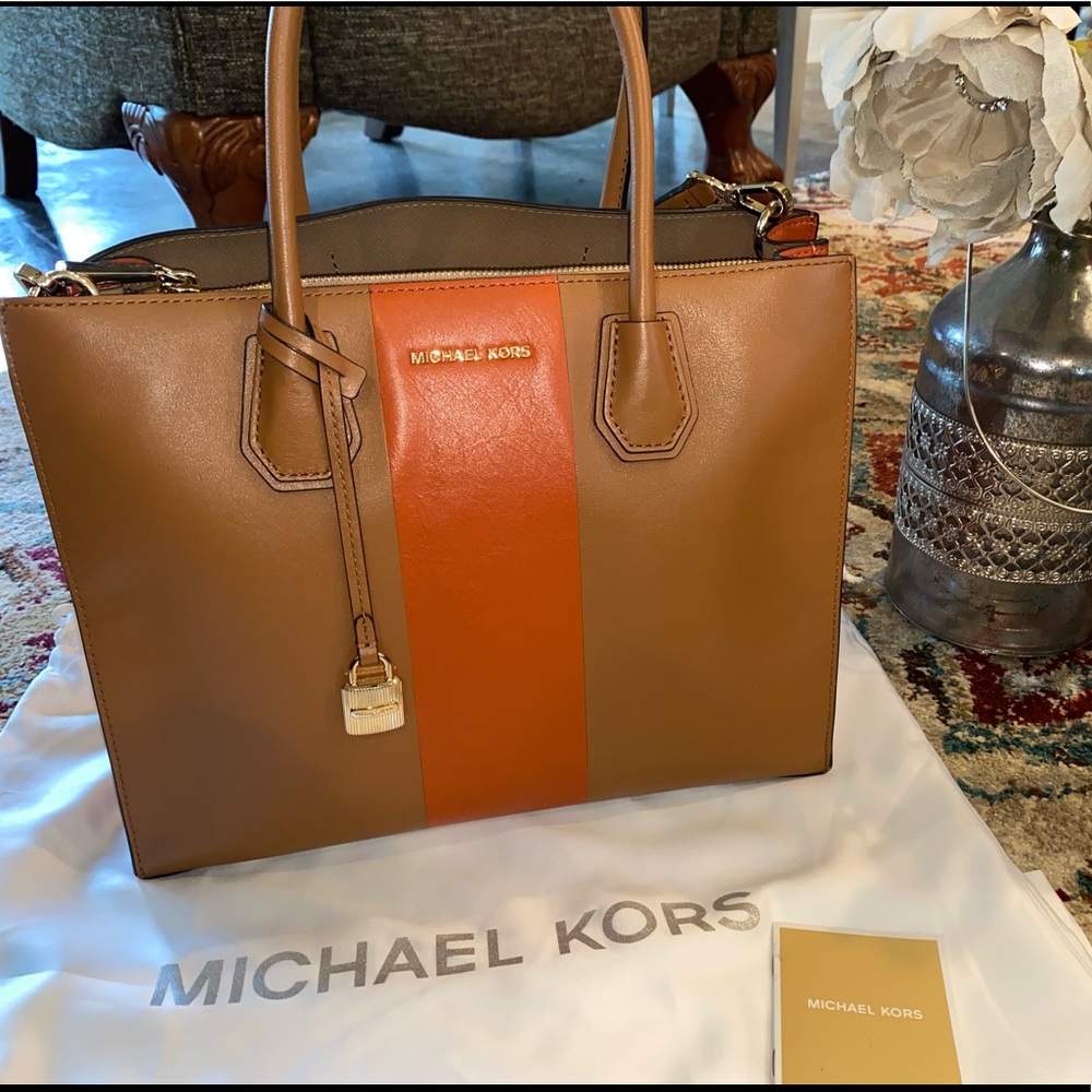 Micheal Kors Mercer orange and brown gold hardware
